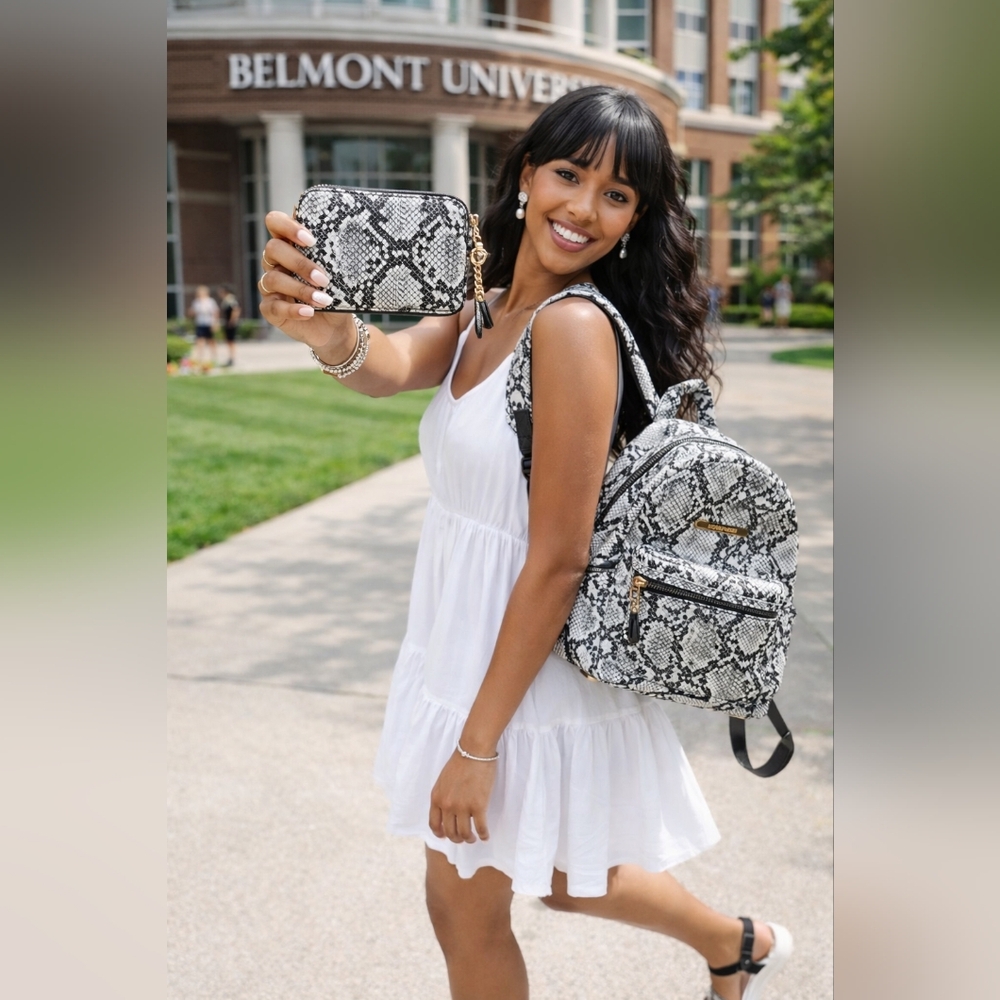 Steve Madden Black And White Leather  Zebra Backpack W/ Wristlet